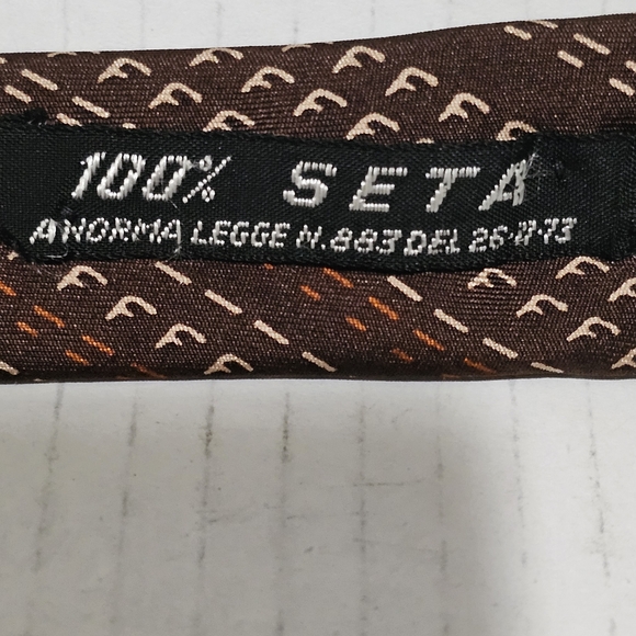 Vintage Ferrari Silk Tie Brown Orange F Prancing Horse Logo Made in Italy - Picture 3 of 6